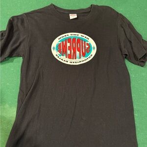 Supreme Black Tee with Red and Blue Graphic